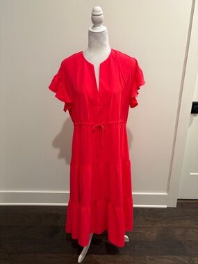 Amanda Uprichard Bright Pink Flutter Sleeve Midi Dress Sz M